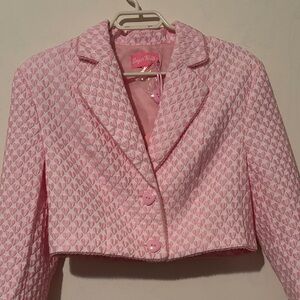 Sugar Thrillz Pink Heart Cropped Blazer